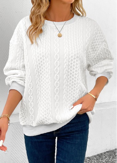 Modlily White Patchwork Long Sleeve Round Neck Sweatshirt
