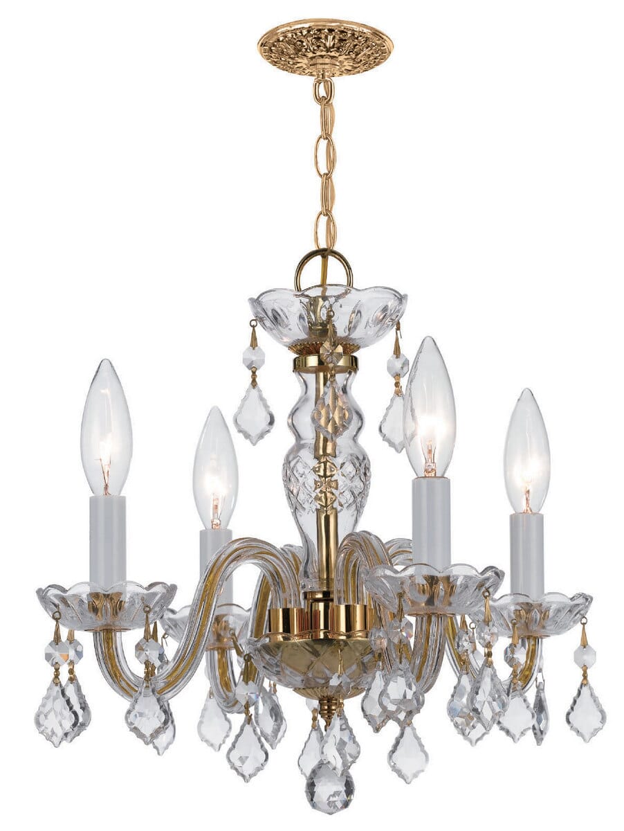 Traditional Clear Hand Cut Crystal Mini Chandelier in Polished Bra