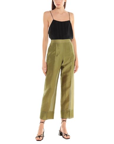 Emporio Armani Woman Pants Military green Size 4 Polyester, Silk