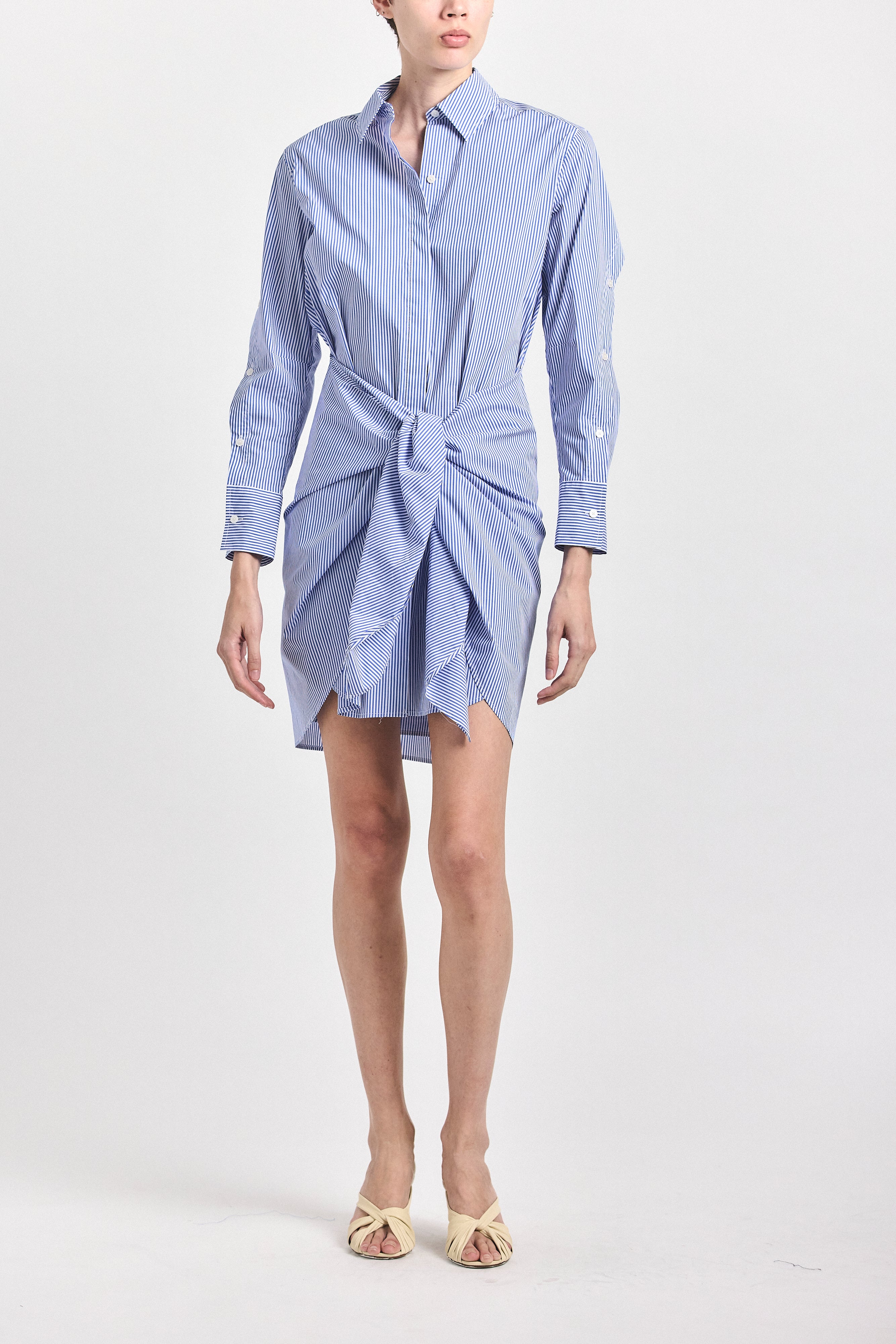 Charlotte Tie Waist Shirt Dress - Blue/White