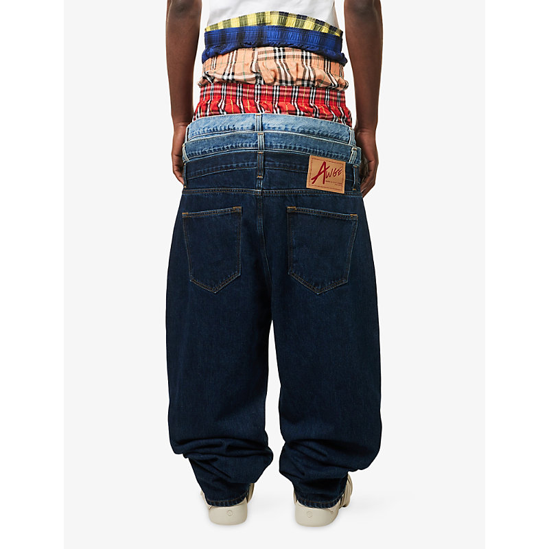 Mens Stacked Straight-Leg Denim Jeans