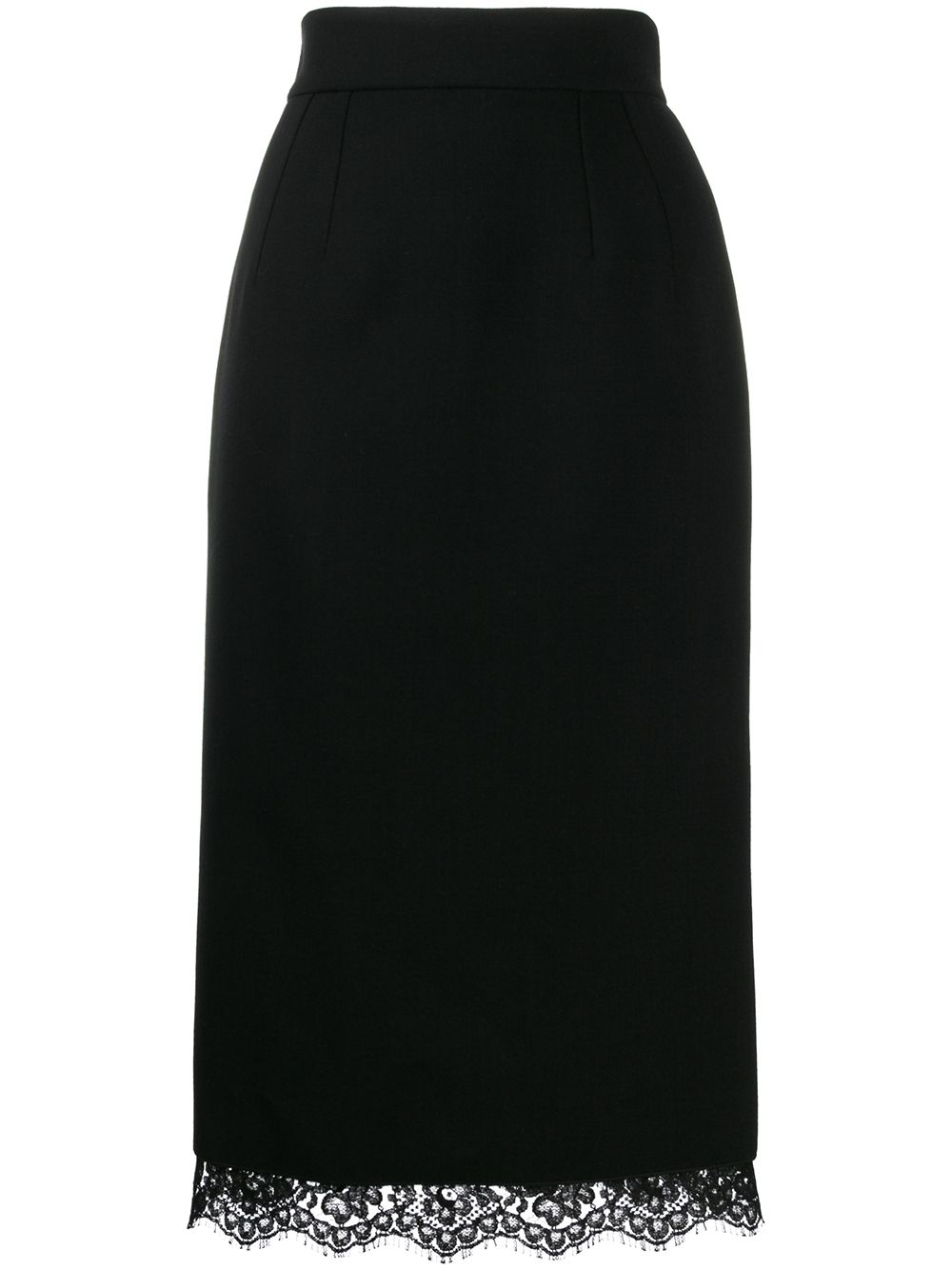 Lace-trim basketweave midi skirt - Black