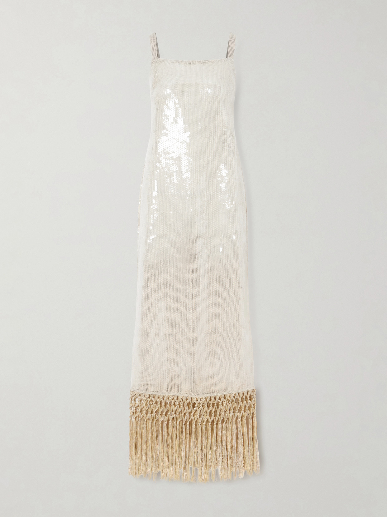 Agrigento Disco Fringed Sequined Cotton Gown - Off-white