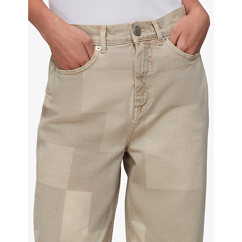 Womens Tan Straight-leg Patchwork Jeans