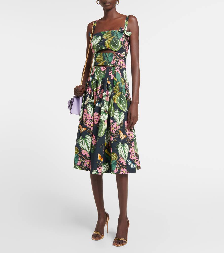 Printed cotton-blend poplin midi dress