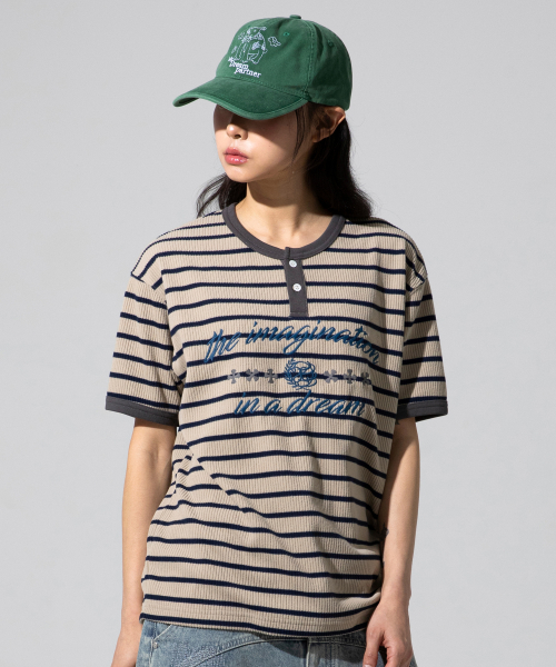 XTT133 Curve Stripe Henley Neck T-Shirt