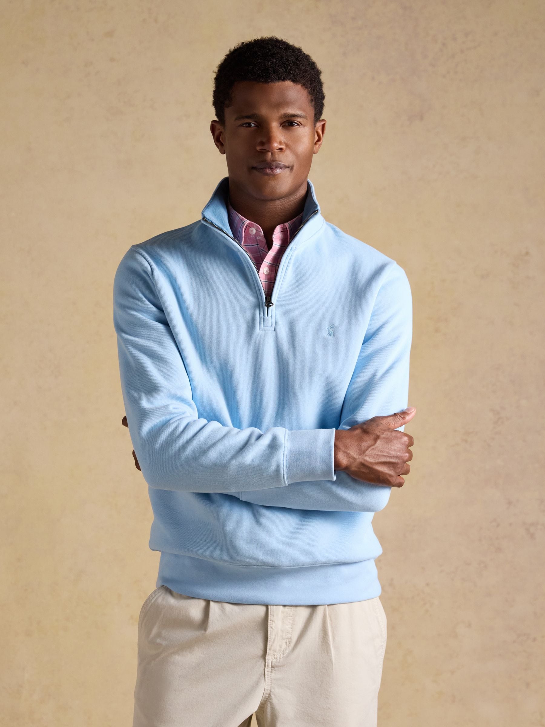 Alistair Blue French Ribbed Knit Quarter Zip Sweatshirt