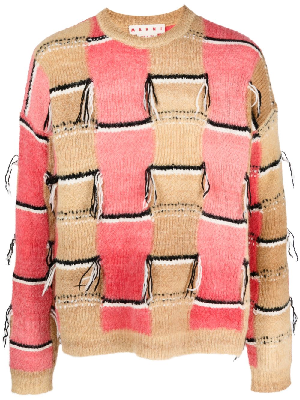 Geometric-embroidered ribbed jumper - Neutrals