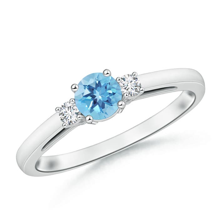 Angara 0.6 Carat Round Swiss Blue Topaz & Diamond Three Stone Engagement Ring in Platinum