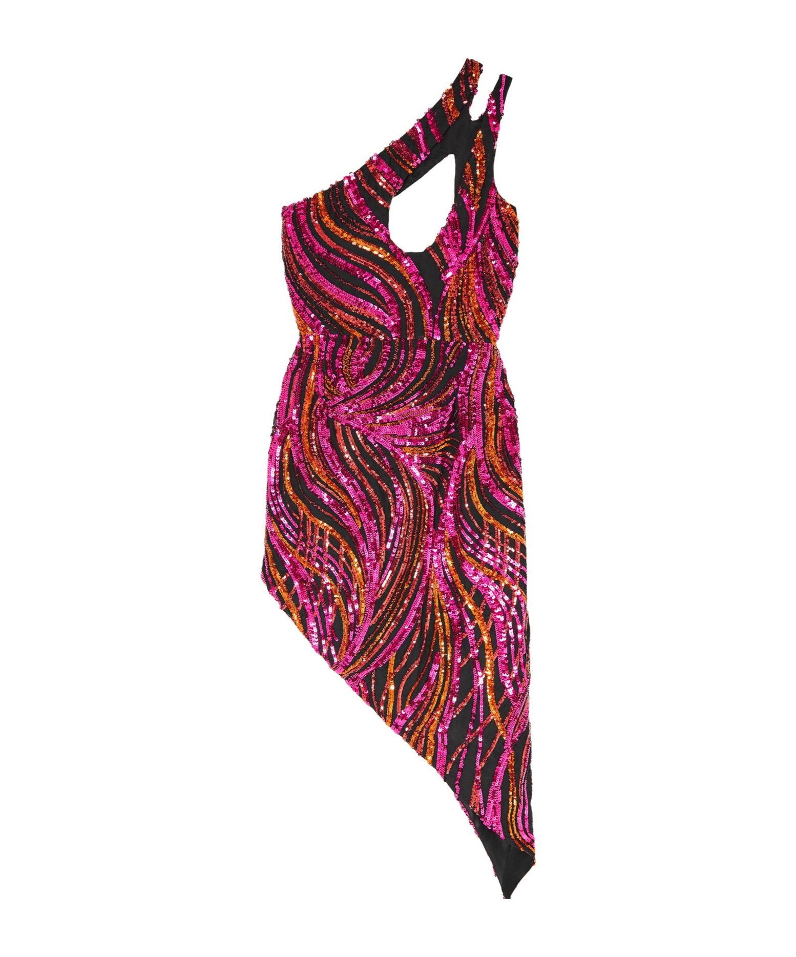 One-shoulder cutout sequined tulle mini dress