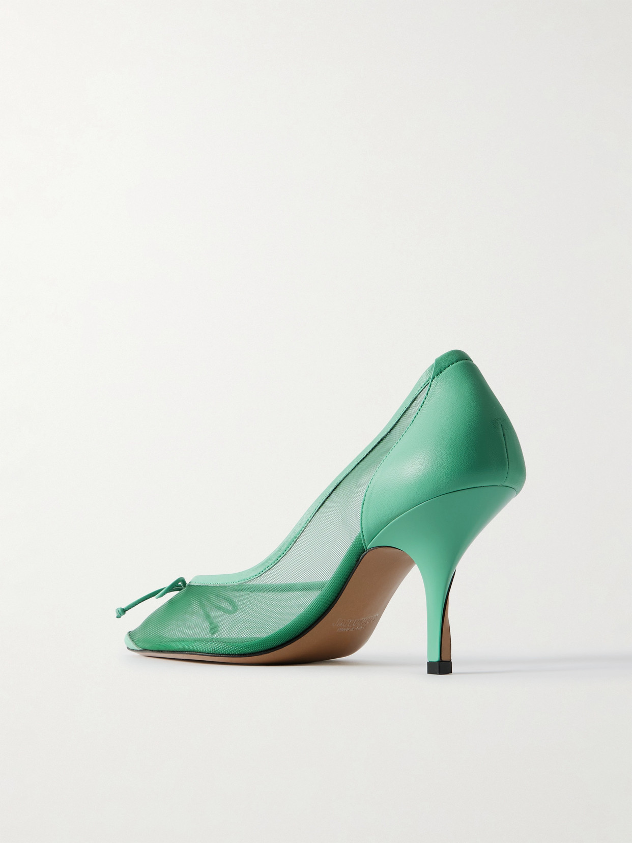 The Tourni Bow-detailed Leather-trimmed Mesh Pumps - Green