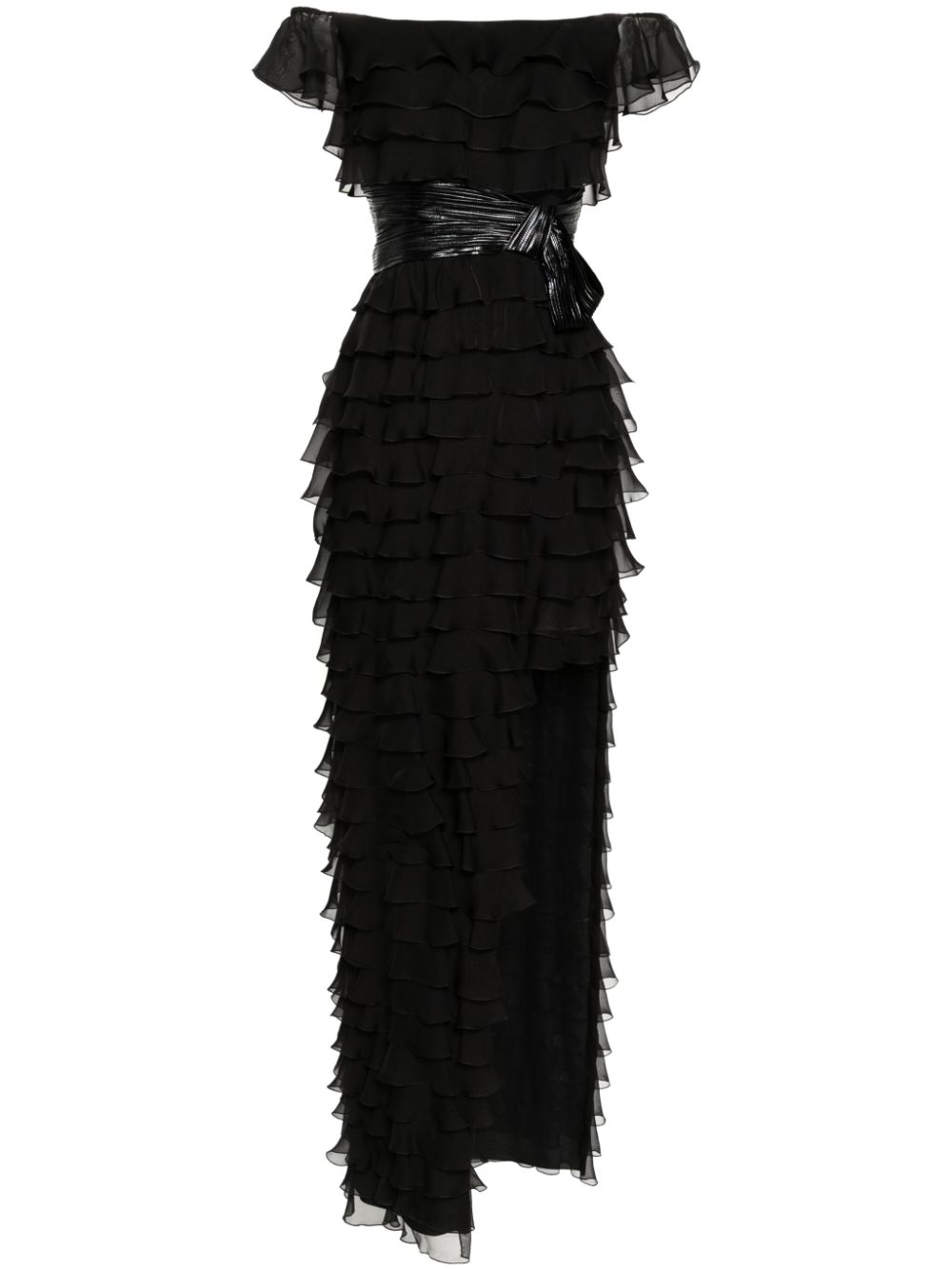 Off-shoulder ruffled gown - Black
