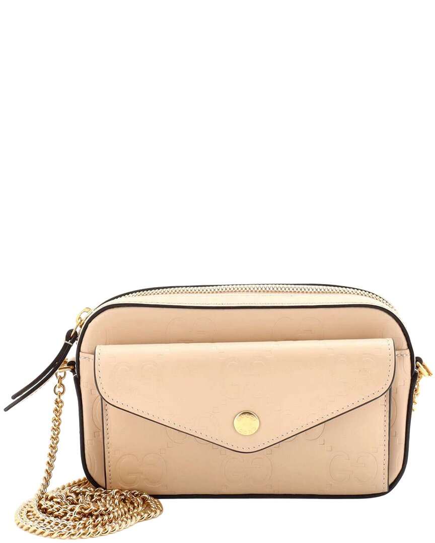 Beige Jumbo Gg Embossed Leather Front Pocket Chain Shoulder Bag Super Mini (Authentic Pre-Loved)