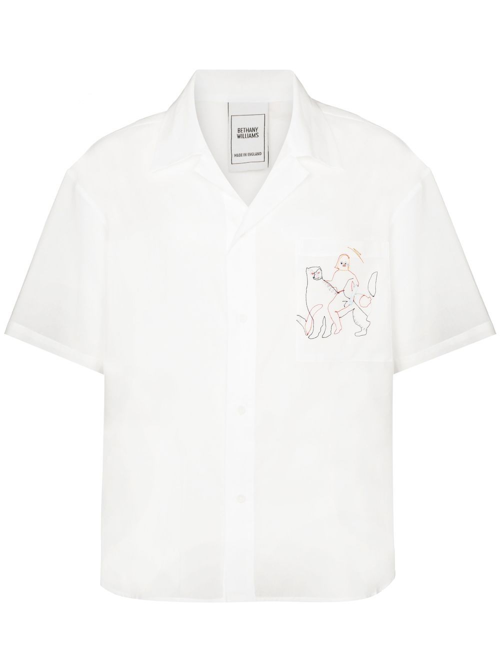 Embroidered motif short-sleeved shirt - White