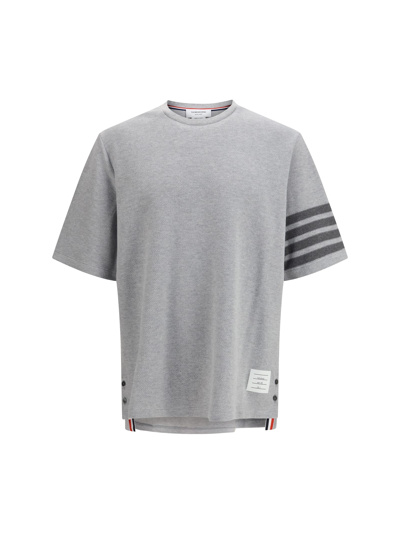 Short Sleeve Tee In Textured Pique W/ Eng 4 Bar T-Shirt Grey