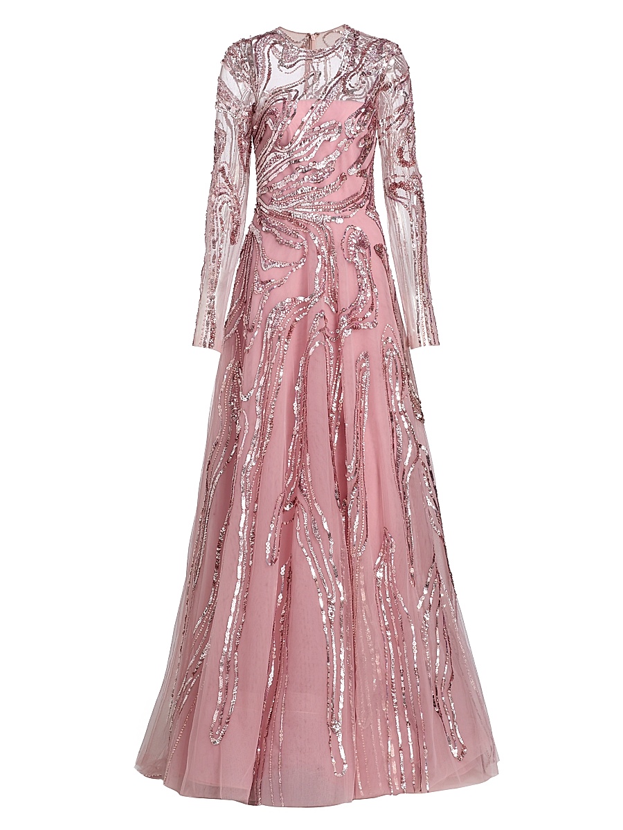 Women's Embellished Wave Tulle Gown - Vintage Rose