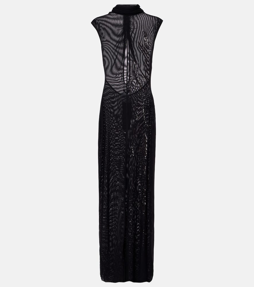 Sequined mesh maxi dress