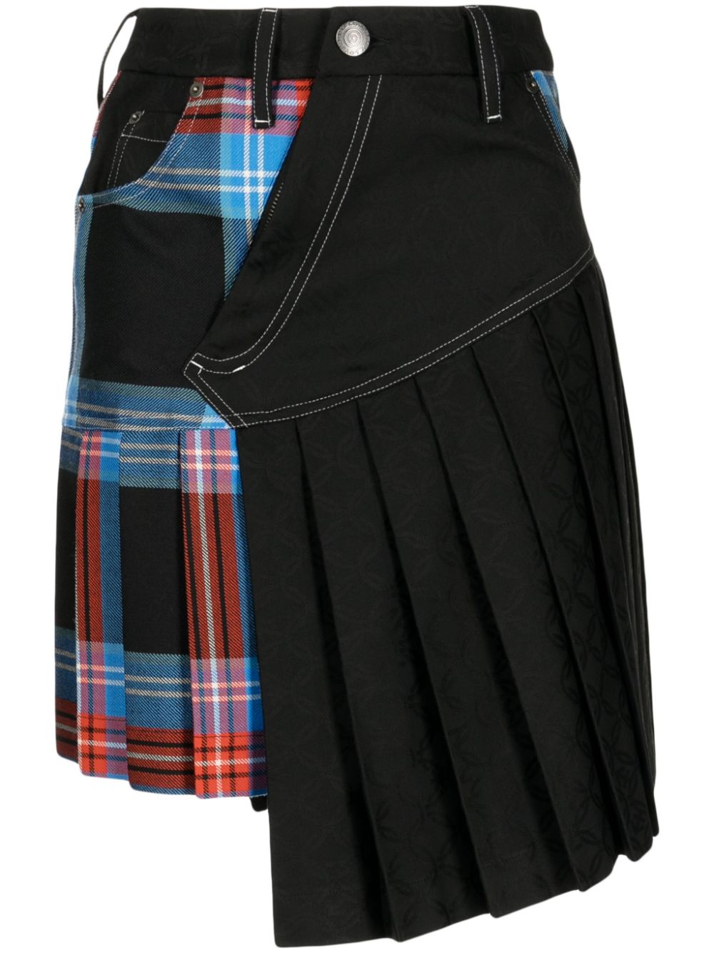 Asymmetric plaid-check miniskirt - Black