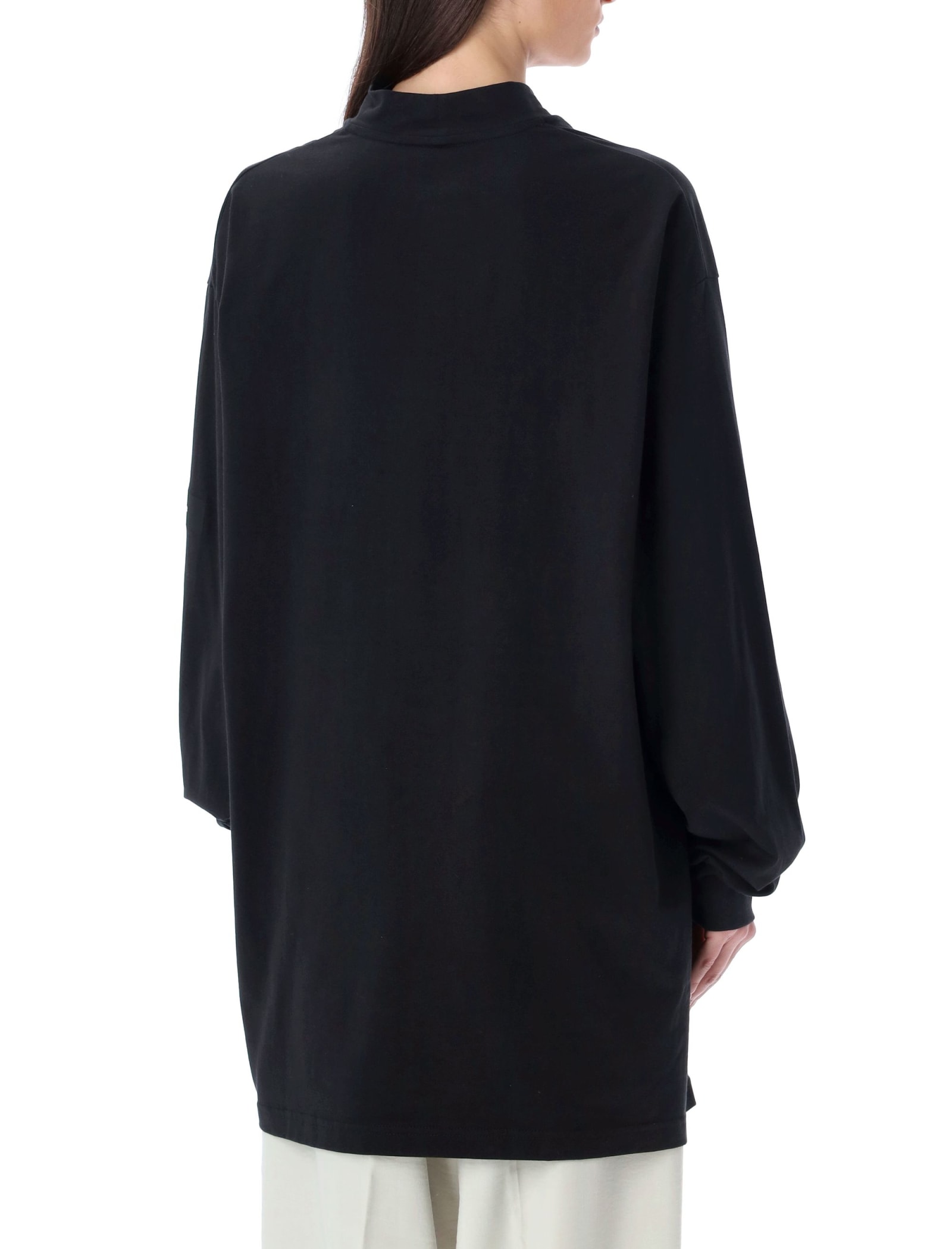Mock-neck long-sleeved cotton T-shirt - Black