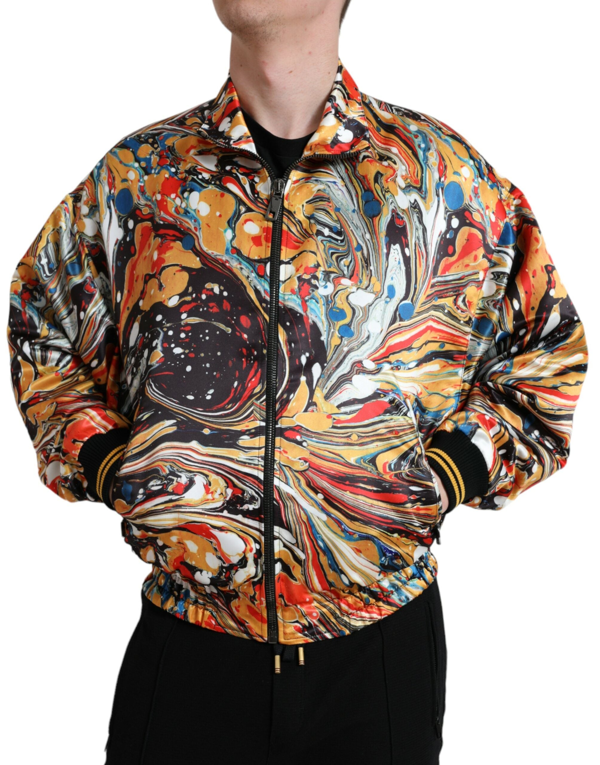 Abstract Polyester Bomber Jacket — Multicolor