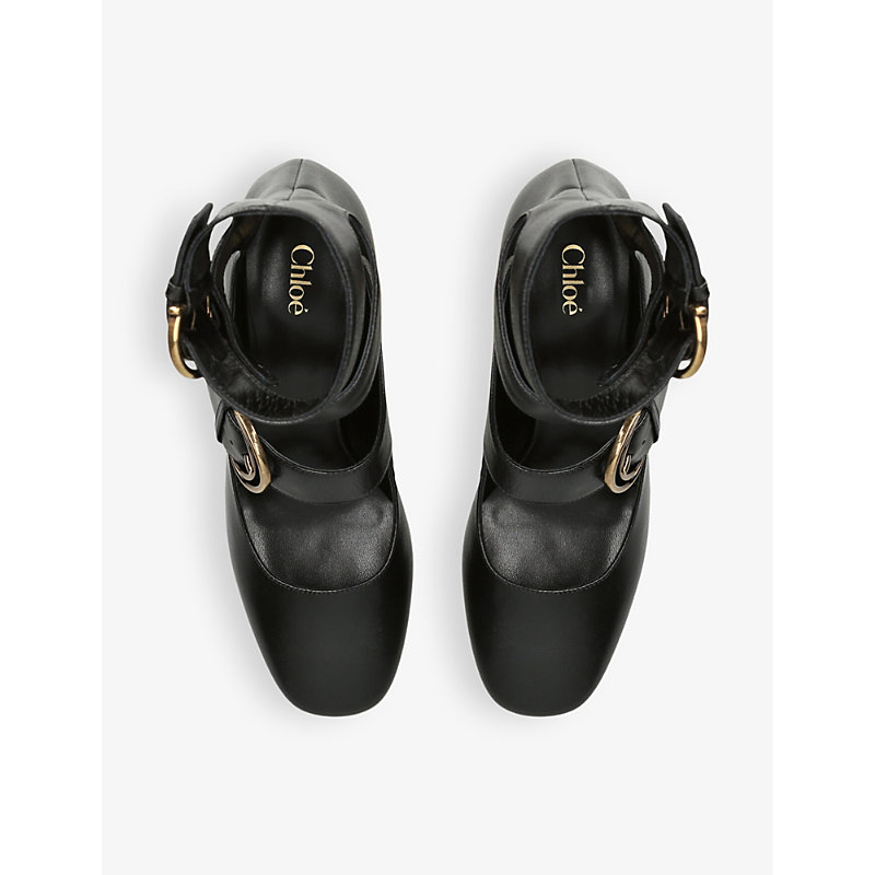Womens Black Alize Buckle-embellished Heeled Leather Pumps