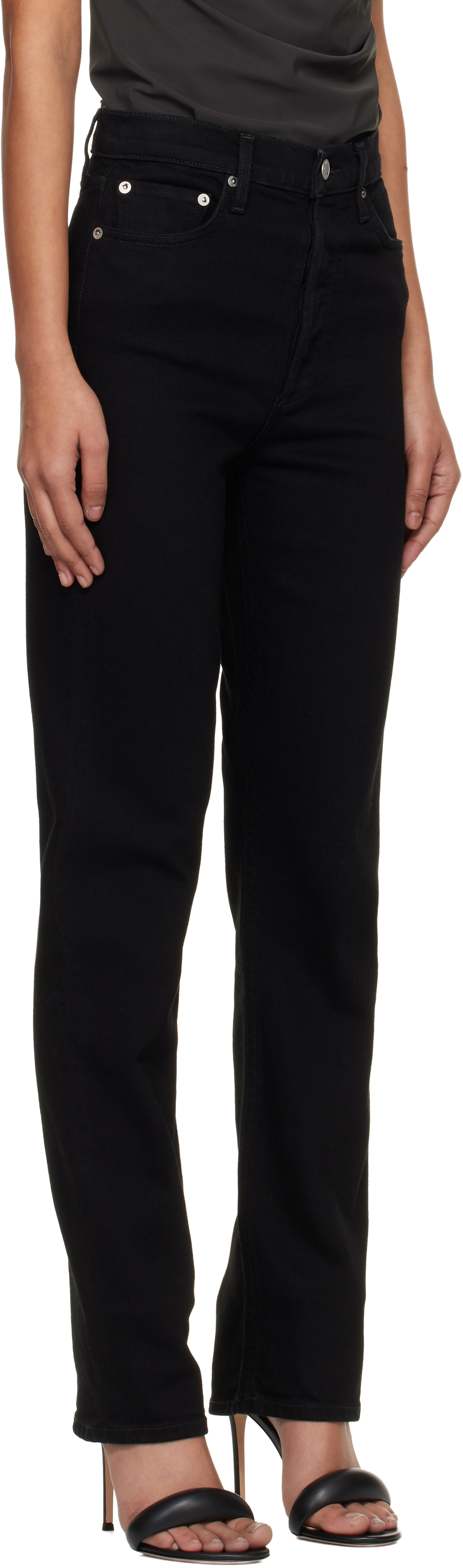 Black 90's Pinch Waist High Rise Straight Long Jeans