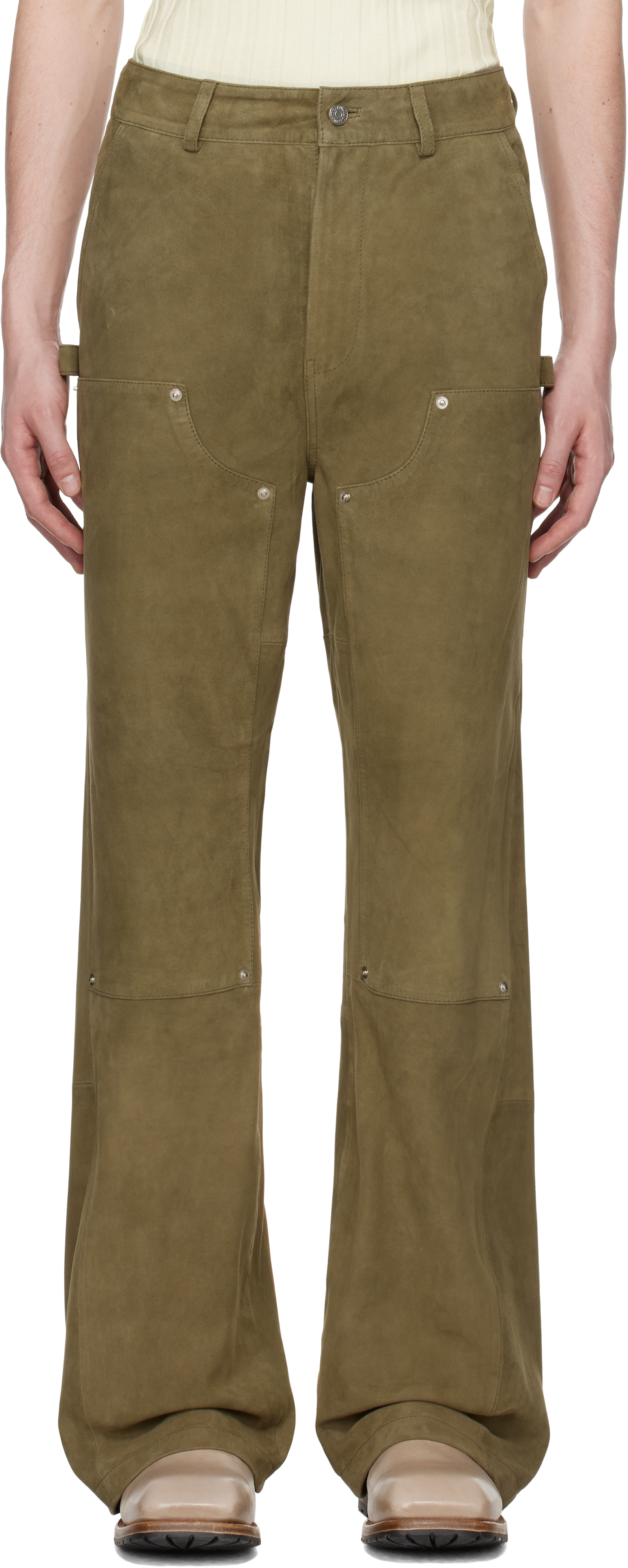 Deadwood Khaki Deetz Double Knee Leather Pants