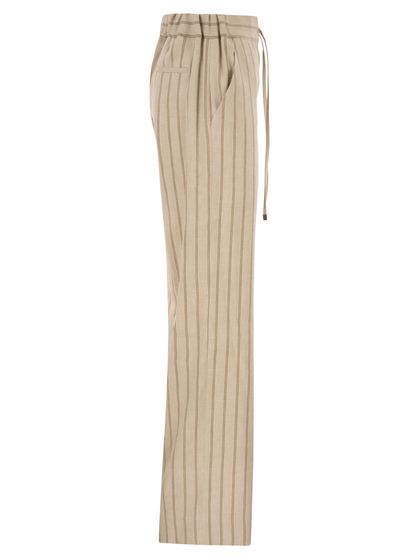 Antonelli Firenze Pinstriped Slim Fit Trousers In Mélange Linen