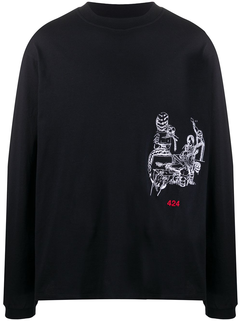 Embroidered long-sleeve sweatshirt - Black