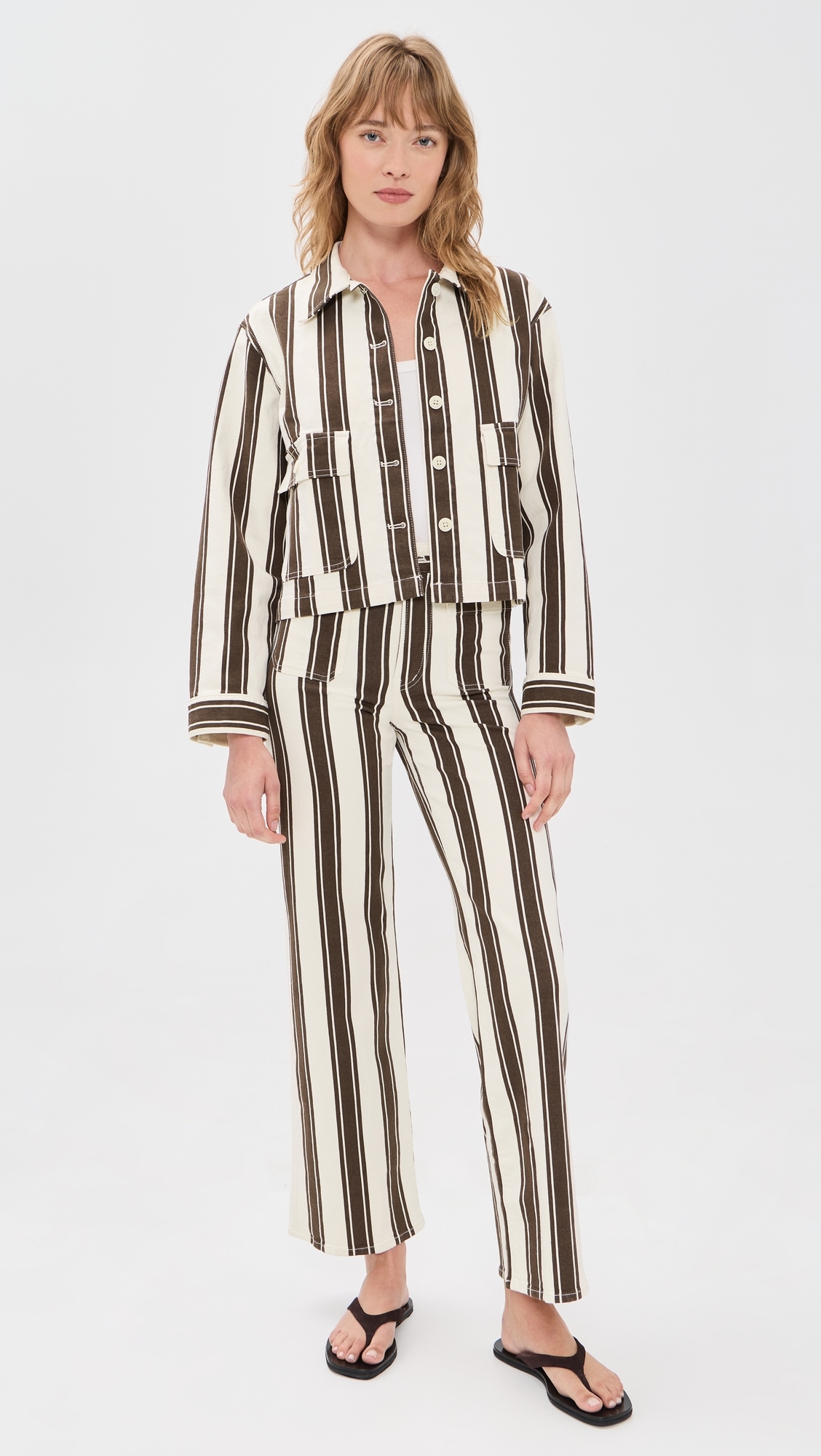 Fem Jacket Ivory & Brown Stripe