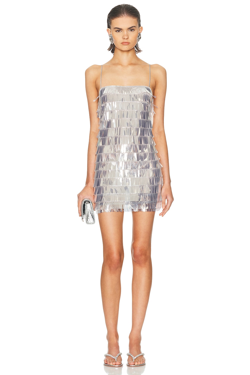 Retrofete Amalie Sequin Dress in Silver Cloud - Metallic Silver.  L also in