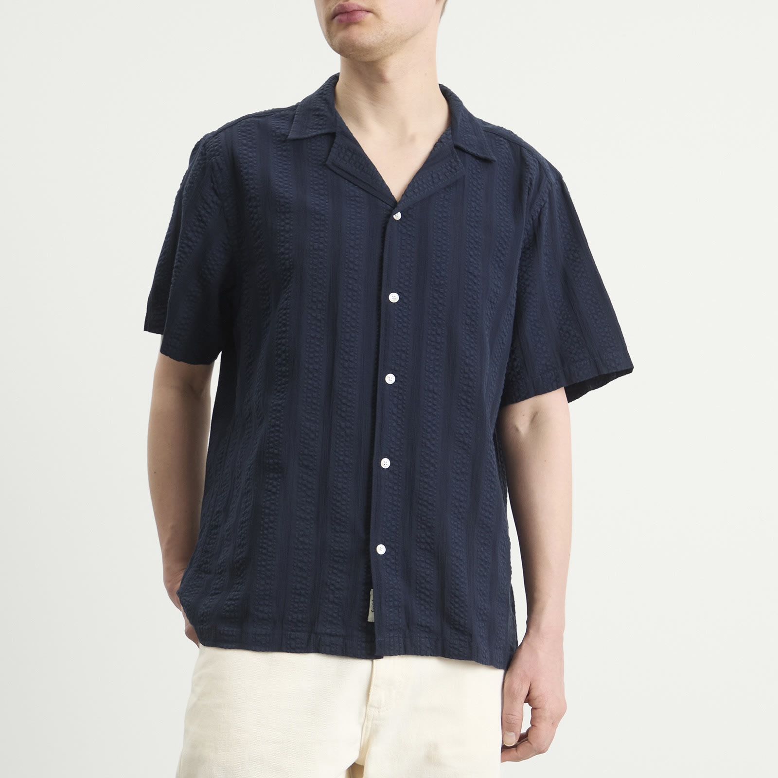 Men's Peer Jacquard Stripe Vacation Shirt in Navy