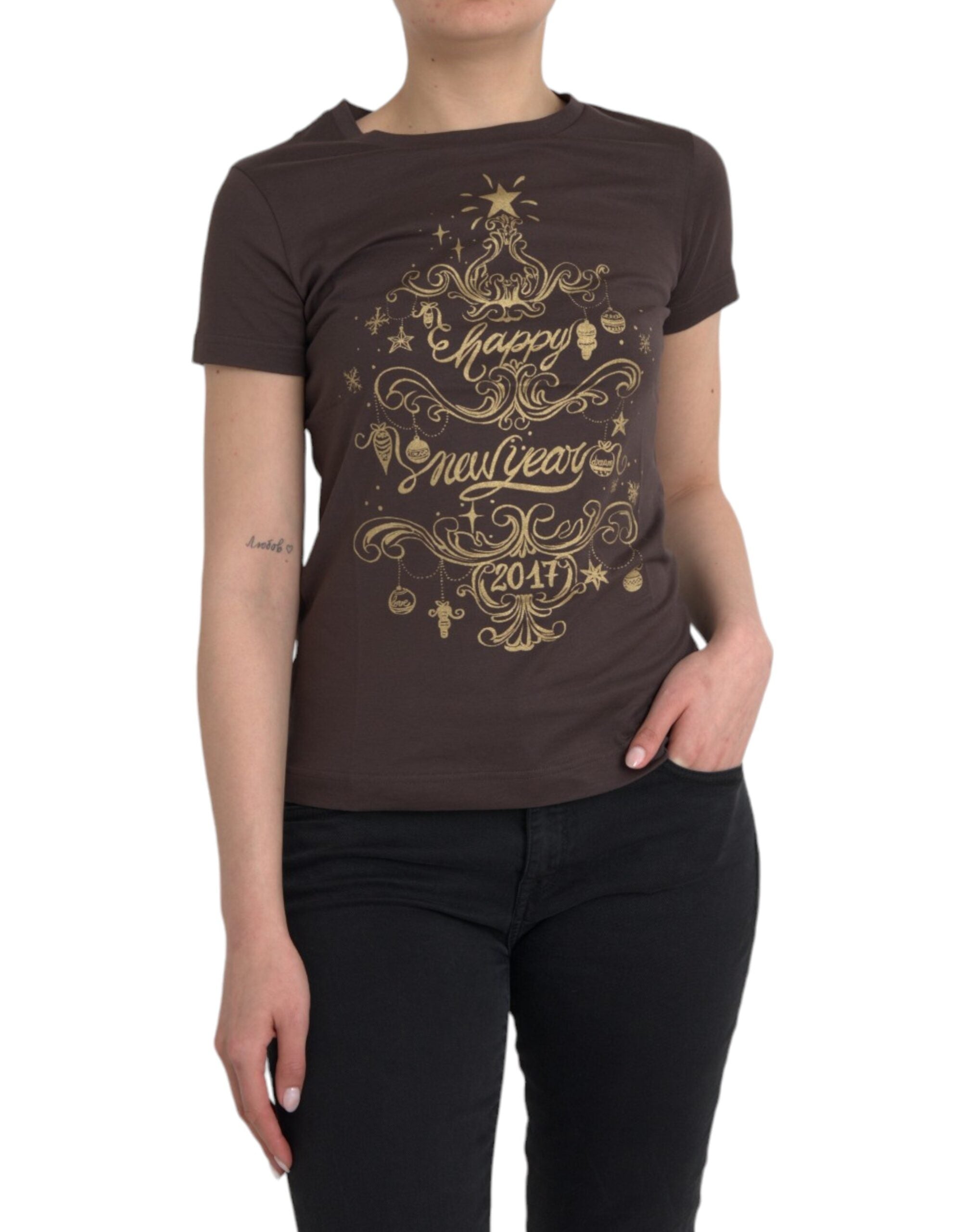 Gold Ornamental Print T-Shirt — Brown