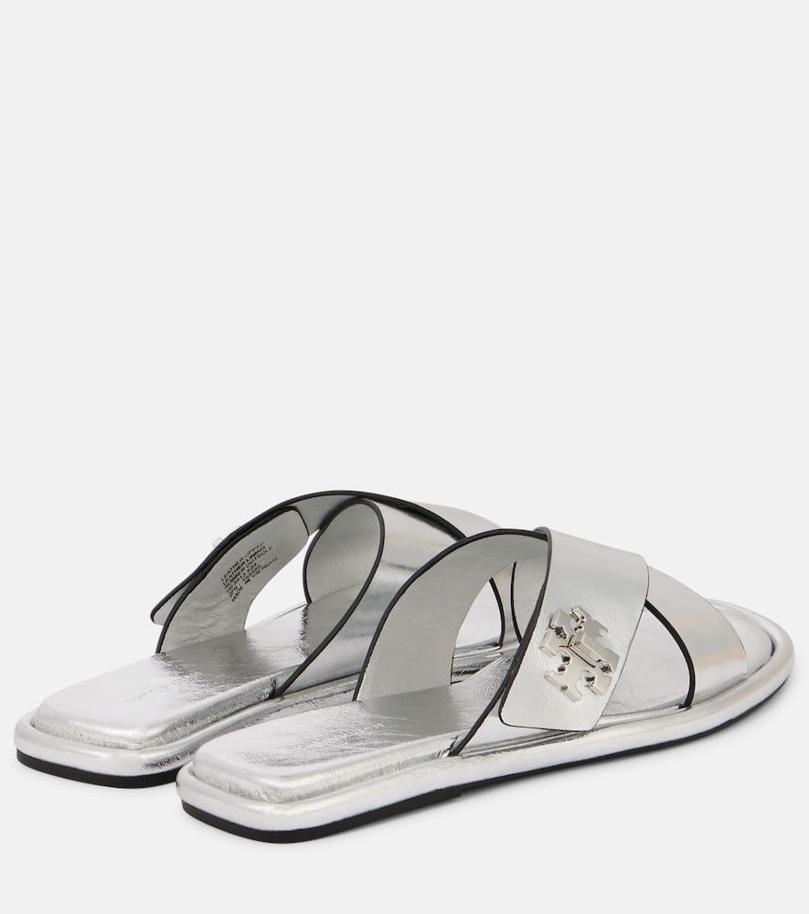 Tory Burch T Lock metallic leather slides