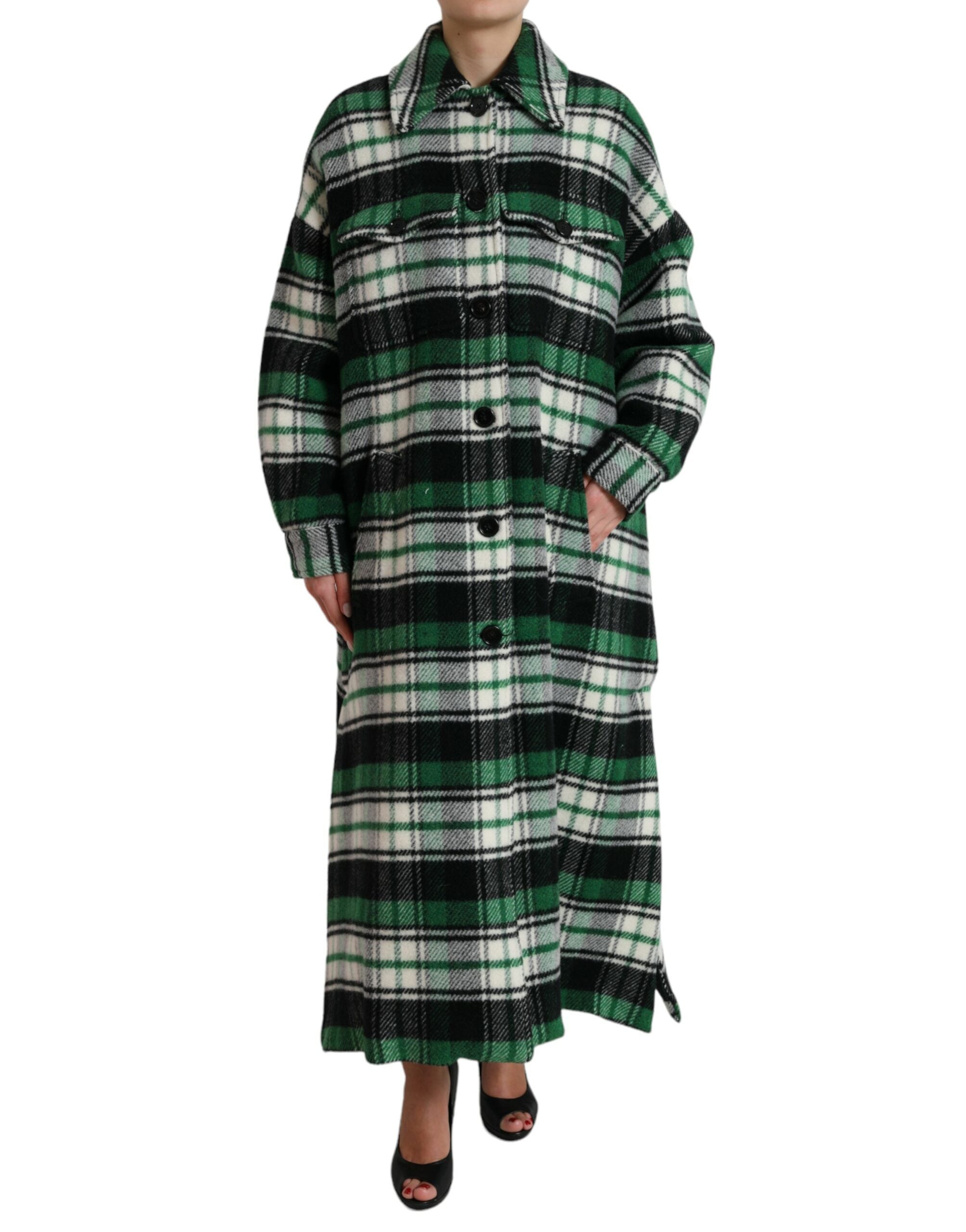Plaid Wool Blend Coat — Green