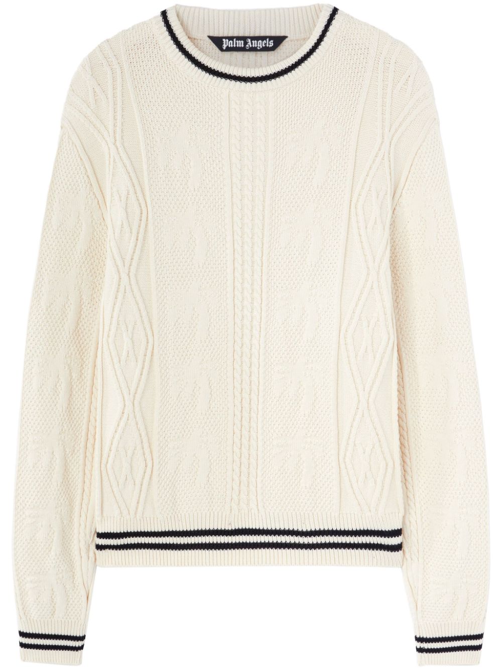 Curved-logo cable-knit sweater - White