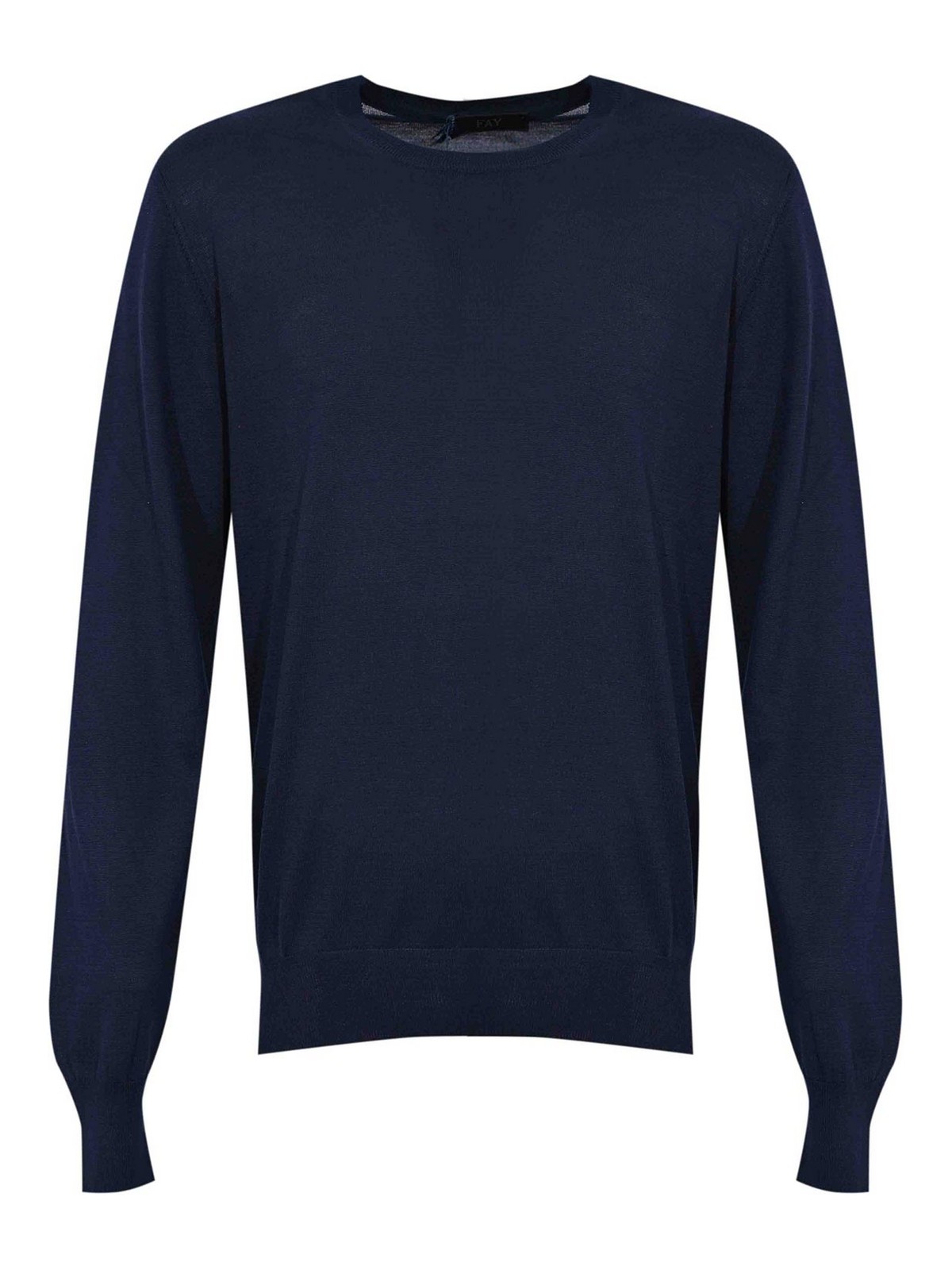 Crew-neck pullover in blue silk and cotton