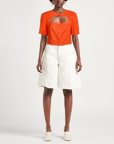 Woman Shirt Orange Size 1 Linen, Cotton, Elastane