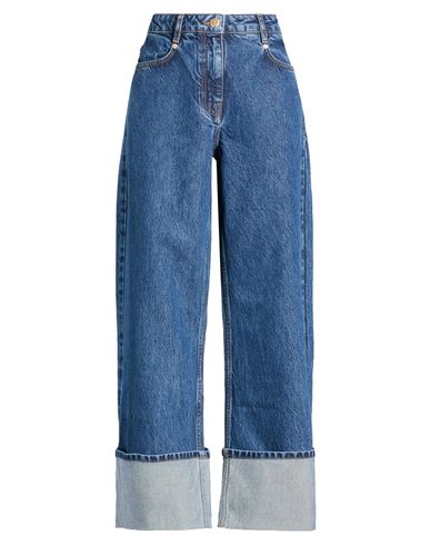Denim Wide Pants Details Tricot Low Waist Woman Jeans Blue Size 26 Cotton, Tencel