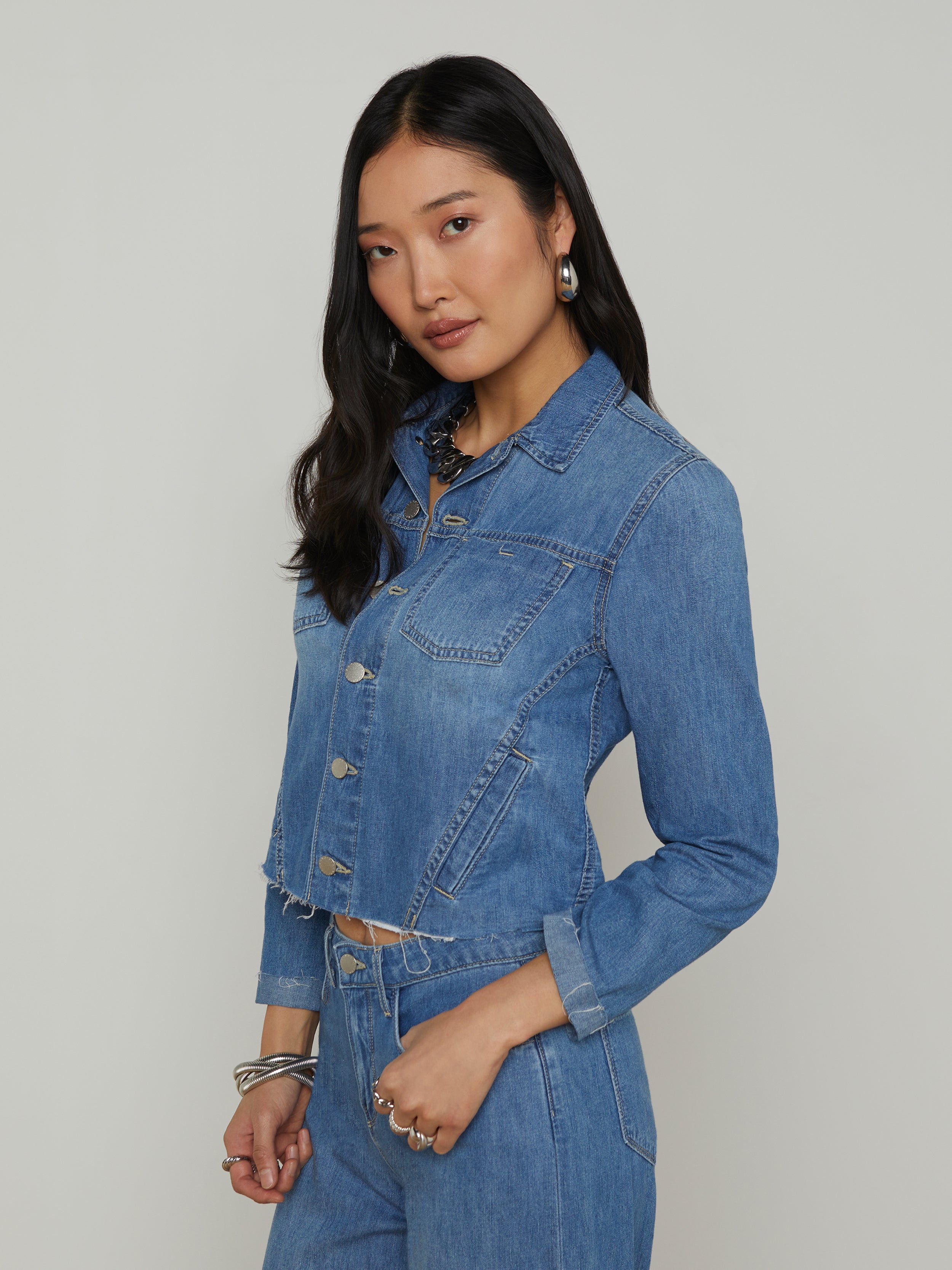 L'AGENCE Janelle Denim Jacket In Stokes