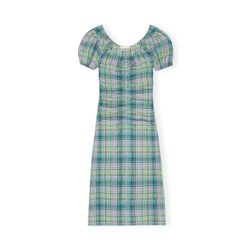 Checked seersucker midi dress - Green