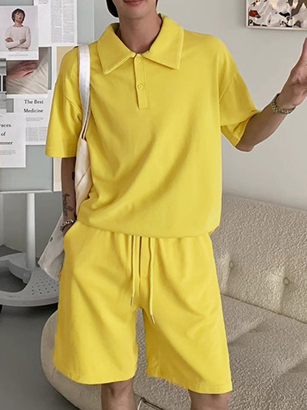 Mens Solid Color Short-Sleeve Two Pieces Outfit SKUL08491 - Yellow / S