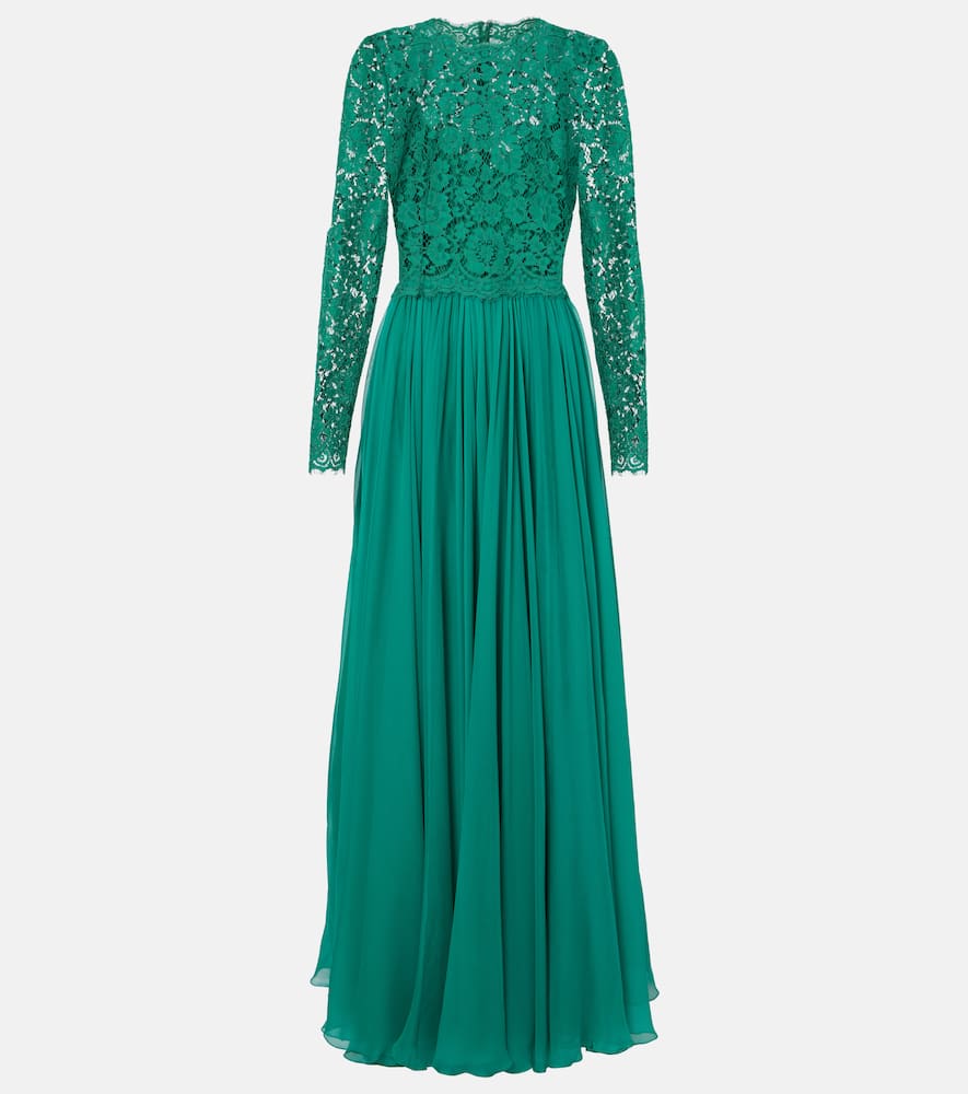 Lace and silk-blend gown