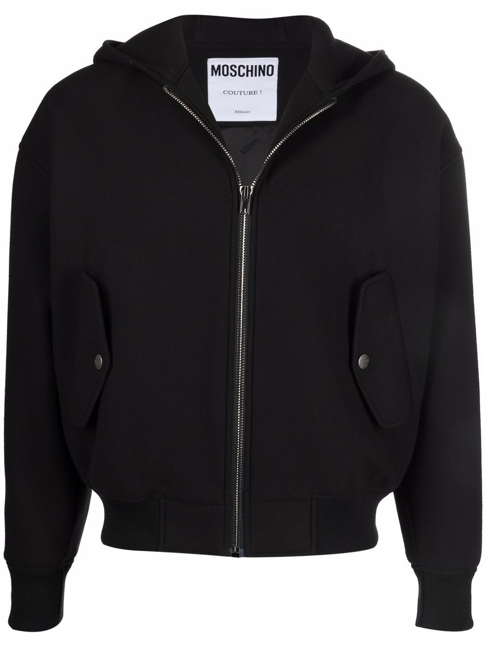 Logo-appliqué zipped hoodie - Black