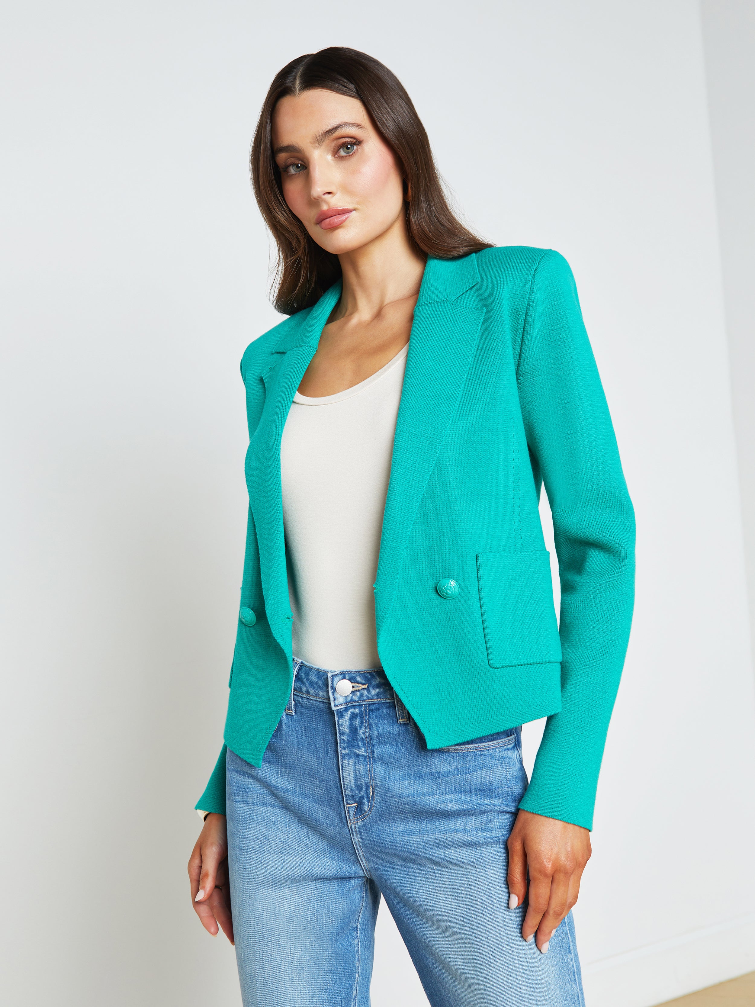 Sofia Knit Blazer In Bright Seafoam