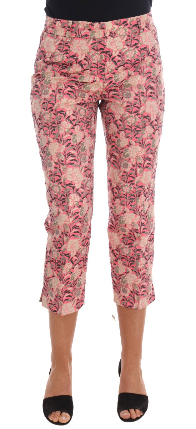 Floral Brocade Capri Pants — Pink