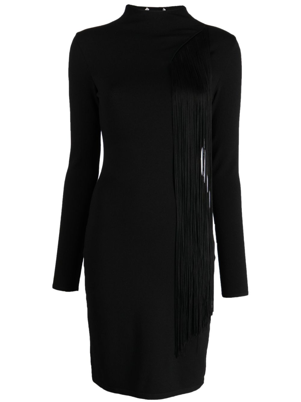 Asymmetric fringed knitted dress - Black