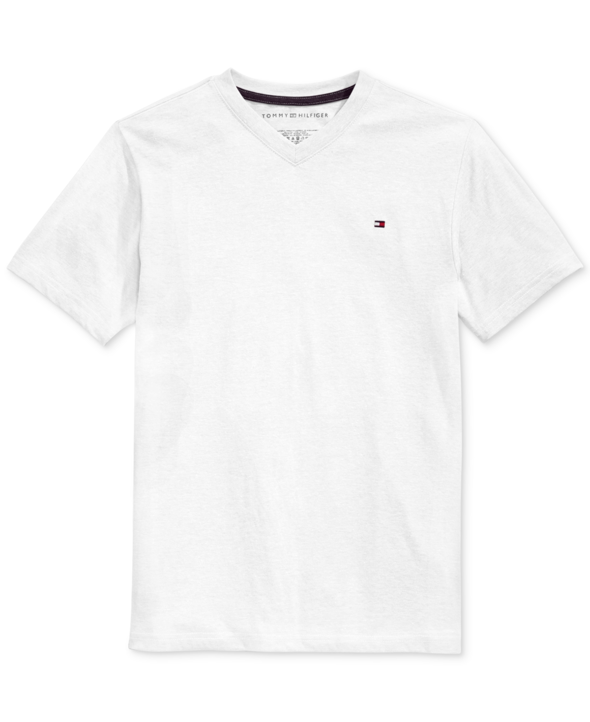 Big Boys' Solid Embroidered Logo V-Neck Tee - White