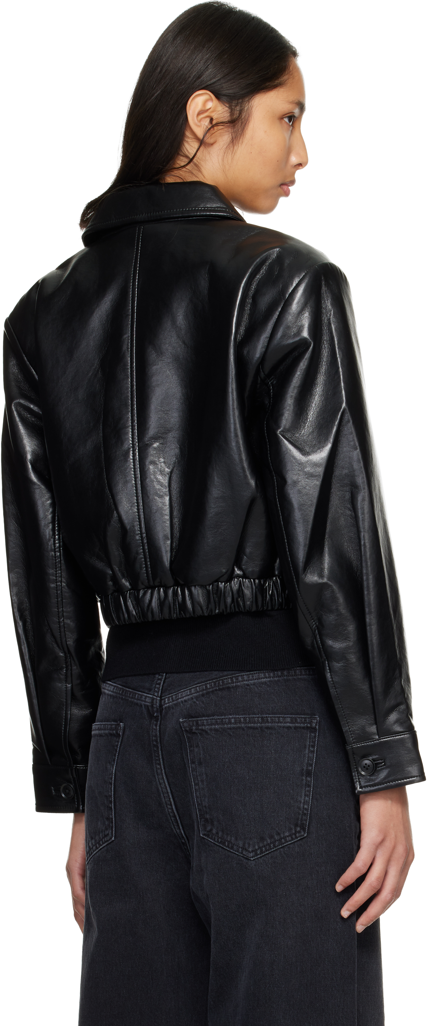 Black Nahla Cropped Recycled Leather Jacket
