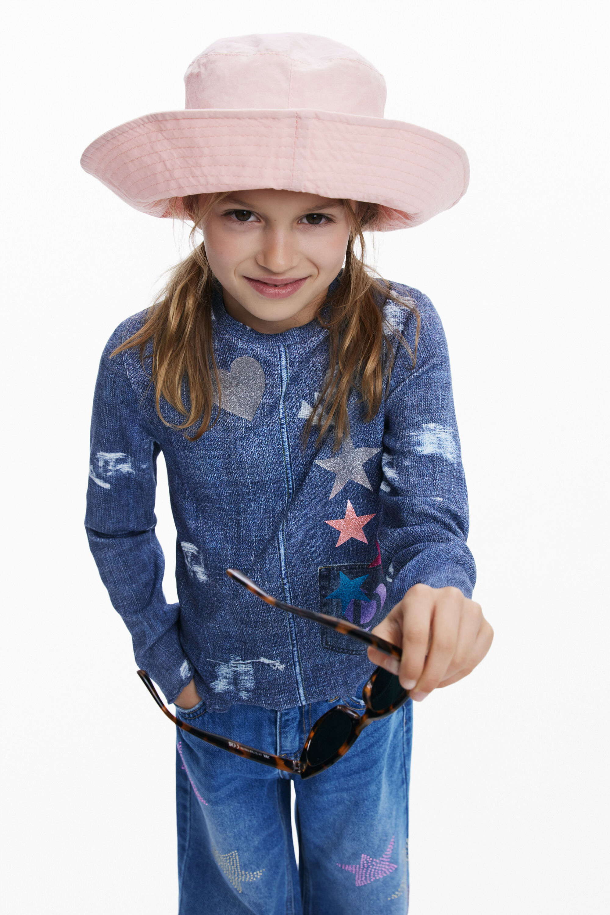 Denim T-shirt with stars
